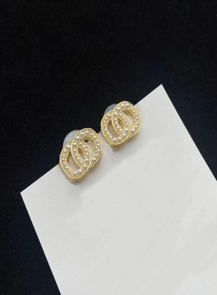 

2022 new stud earrings fashion luxury brand designer simple classic pearl inlaid earrings wedding party christmas excellent qualit7071925, Golden;silver
