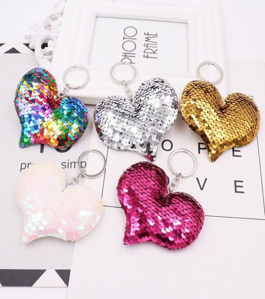 

cute heart keychain glitter pompom sequins key ring gifts for women llavero chaveros charms car bag accessories fashion key chain2448185, Slivery;golden