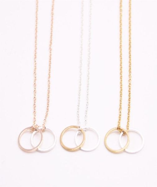 

2018 geometric figure pendant necklace two hollow out circle plated necklace the gift to women2035301, Silver