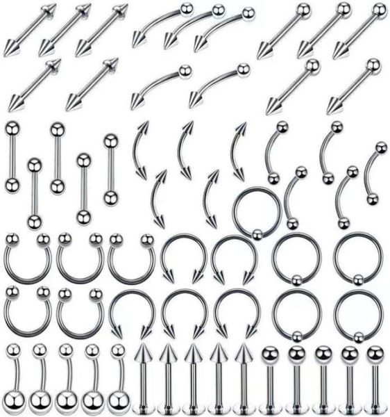 

stainless steel set tongue rings body piercing eyebrow belly nose nail jewelry accessories 110 mixes whole249g8367993, Silver