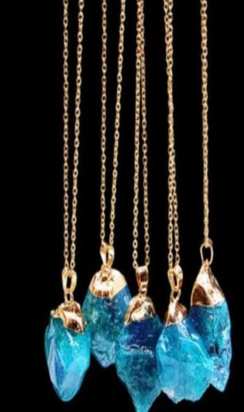 

pendant jewelryirregar natural stone quartz crystal pendants necklaces for women druzy colorf sier color chain statement necklac5619251, Silver