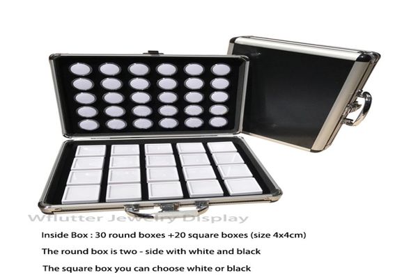 

portable aluminum travel gem box gemstone storage case jewelry tray stone holder with plastic round and square diamond boxes7750081, Black