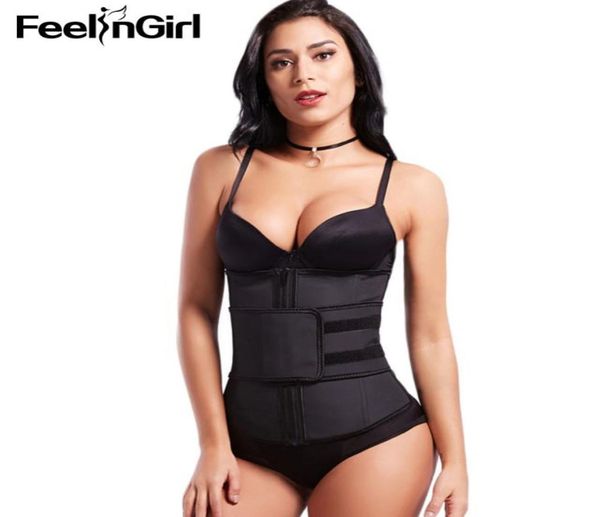 

feelingirl high compression zipper latex waist trainer belt plus size slimming waist cincher girdle firm control bosy shaperf1167745, Black;white