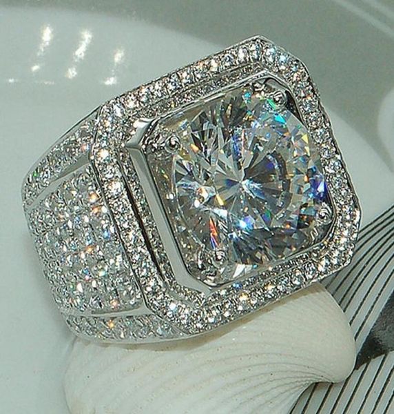 

luxury jewelry selling handmade 925 sterling silver round cut 5a clear white cz wedding pave party men ring size 813 d1813694313, Slivery;golden