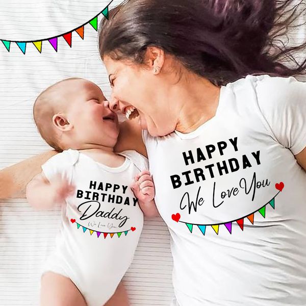 

family matching outfits happy birthday daddy we love you family matching tshirt baby bodysuit multicolor flag printed short sleeve clothes b, Blue