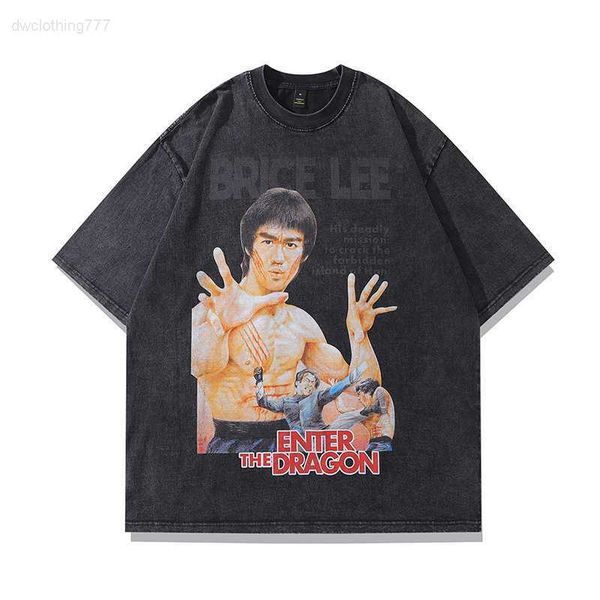 

american vintage hip hop star print half ins fashion men's washed old short sleeve t-shirt, White;black