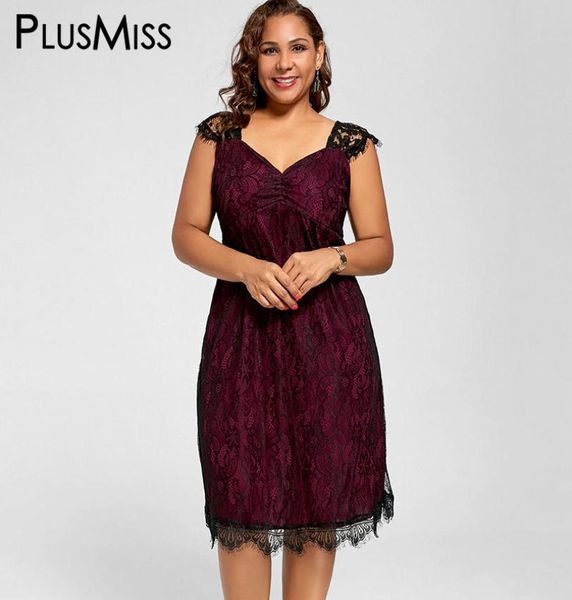

plusmiss plus size 5xl xxxxl xxxl lace elegant party dresses women clothes sleeveless vintage red tank midi dress big size robe3002505, White;black