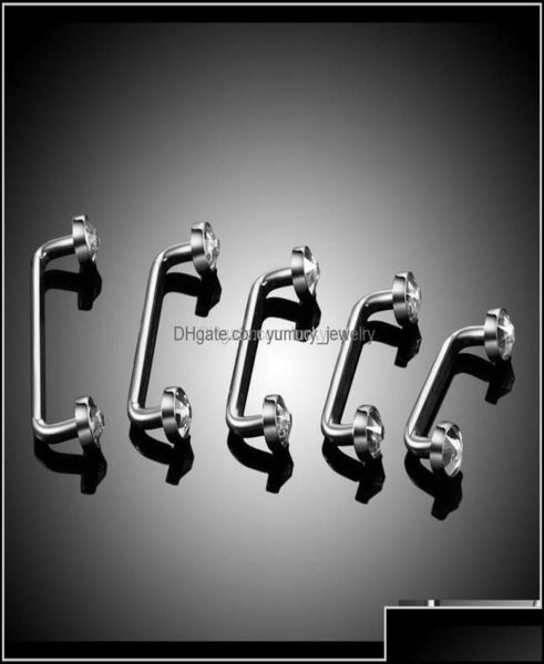 

eyebrow jewelry body drop delivery 2021 1pc g23 titanium internally thread crystal gem surface barbell piercing 14g cz micro derma8734065, Silver