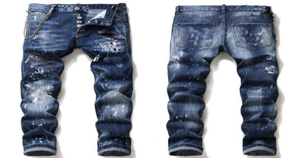 

mens rips stretch black jeans fashion slim fit washed motocycle denim pants panelled hip hop trousers a165415136, Blue