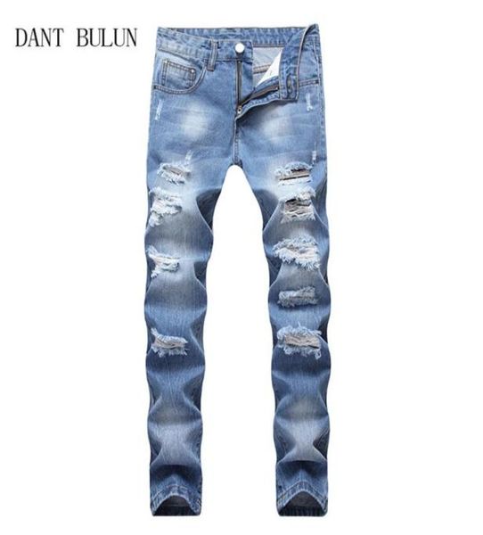

2020 brand designer men ripped jeans pants slim fit blue denim joggers man distressed destroyed pants drop4203457