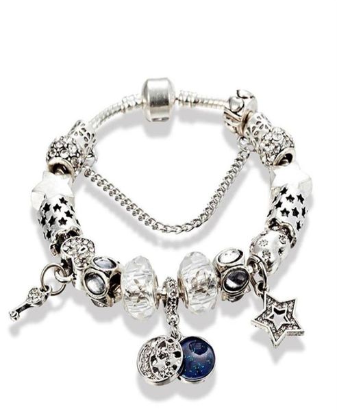 

whole-charm bracelet classic diy stars moon white beaded bracelet for jewelry with original box birthday 236t212y5665006, Golden;silver