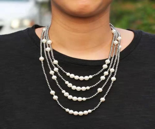 

16 18 20 22inches hip hop pearl beads chain necklaces for men luxury designer pearls beaded necklace silver rapper stainless steel3931888