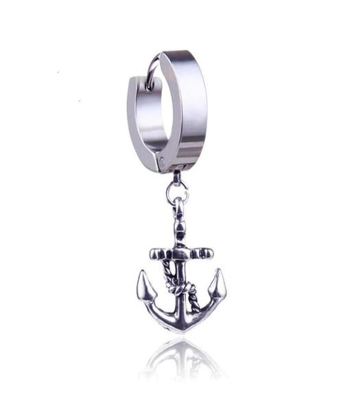 

dangle chandelier stainless steel punk earrings for men ship anchor silver color piercing ear stud drop fashion jewelry 1pcs5312944