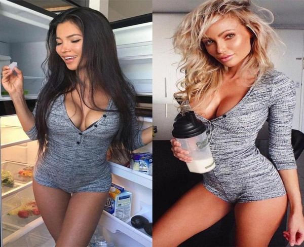 

women v neck cotton bodysuit long sleeve autumn clothing wear slim short cotton knitted bodycon bandage jumpsuit4658314, Black;white