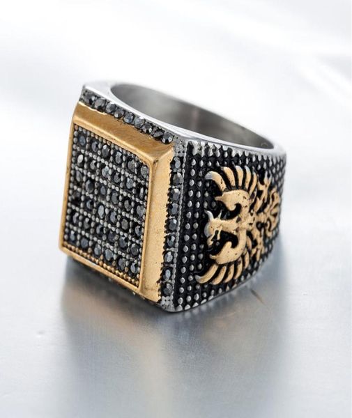 

new luxury designer geometric diamonds cluster carved eagle titanium stainless steel fashion men rings hip hop jewelry4442097, Golden;silver