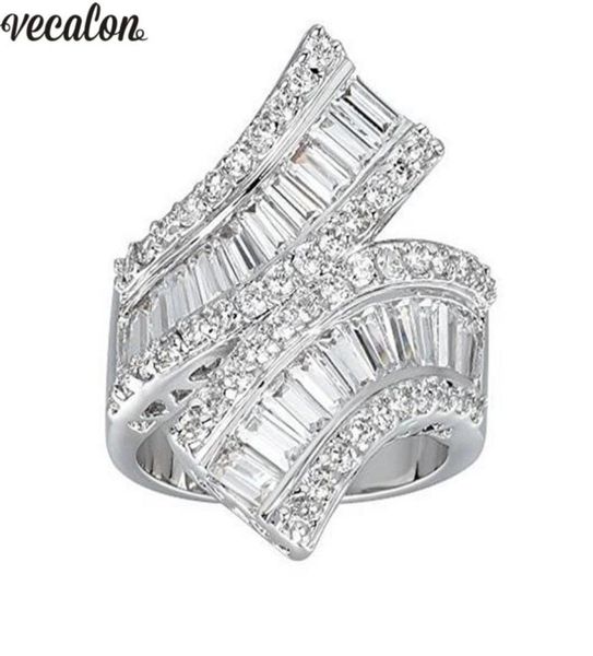 

vecalon princess 925 sterling silver cross ring 5a zircon cz engagement wedding band rings for women bridal finger jewelry3692798, Slivery;golden