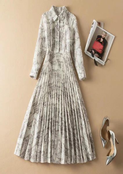

runway spring highquality ink printed pleated shirt dress013820189, Black