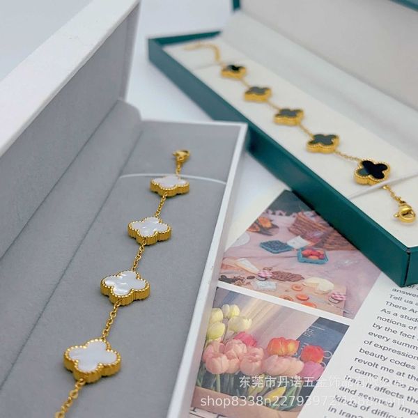 

double sided lucky four-leaf clover five flower bracelet women's luxury simple tiktok live broadcast the same 18k electroplating, Golden;silver