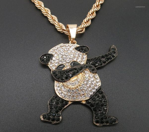

pendant necklaces gold color rhinestone luxury hip hop dancing funny animal panda iced out rock for mens jewelry gifts12675528, Silver