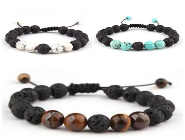 

8mm lava stone beaded strands bracelets tiger eye rocks stones beads bracelet adjustable fashion jewelry9650635, Black