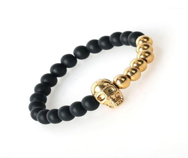 

north skull bracelet mens 8mm black stone beads elastic bracelet bangle stainless steel northskull for men ib14412481576, Golden;silver