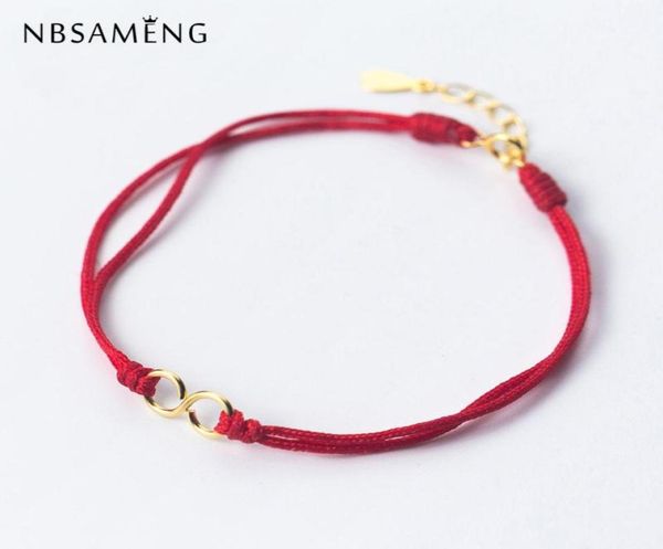 

link chain real 925 sterling silver blackred thread love infinity eternity endless bracelet adjustable for women gift bracelets 1318389, Black