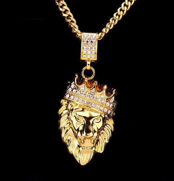 

men hip hop jewelry2018 new iced out gold fashion bling lion head pendant men necklace gold filled for men women gift whole9032098, Silver
