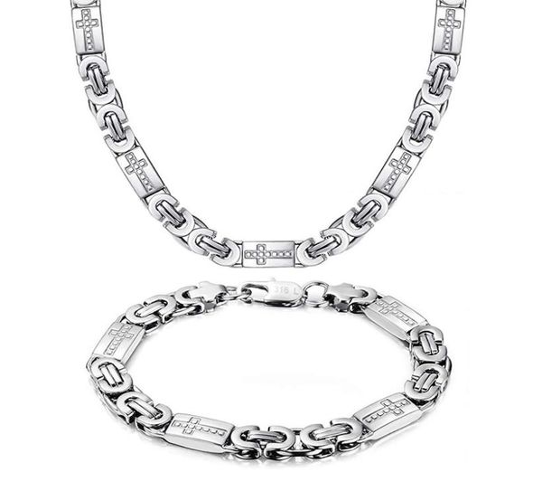 

new arrival silver cross necklace men039s 316l stainless steel chain bracelet men jewelry sets 55cm60cm70cmx8mm6069481