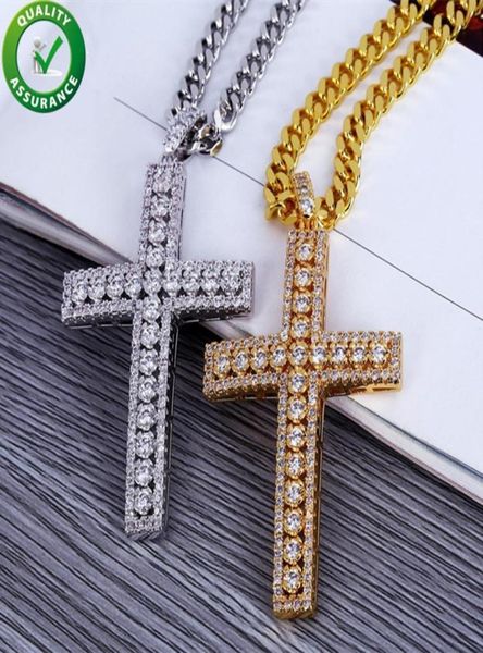 

hip hop jewelry designer necklace iced out pendant mens cuban link chain gold diamond cross pendants luxury bling charms wedding r3981053, Silver