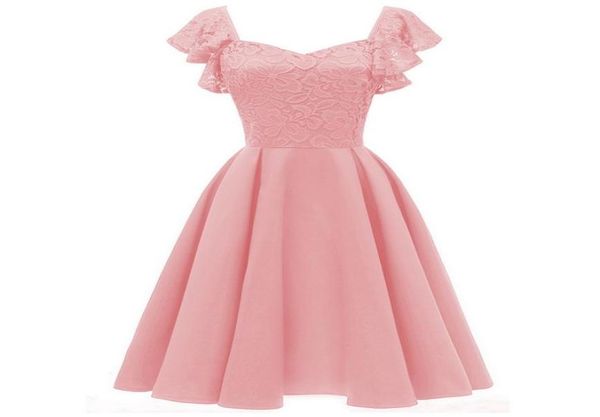 

vintage pink lace dresses women cap sleeve patchwork elastic ladylike prom elegant retro a line party dress dk9032cl7936599, White;black
