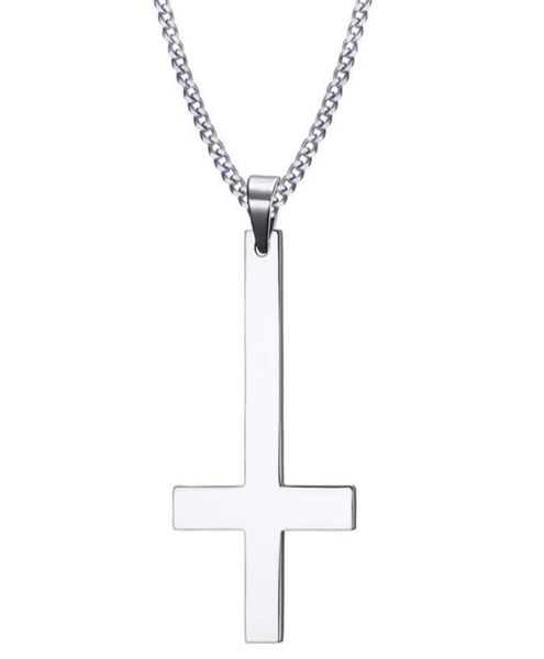

pendant necklaces 2021 lucifer satan satanism gothic jewelry upside down cross inverted of st peter necklace1281371, Silver