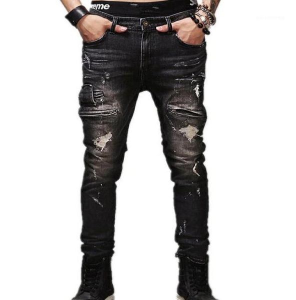 

jeans male new fashion robins hole jeans pants men trousers straight pants designer 203905, Blue
