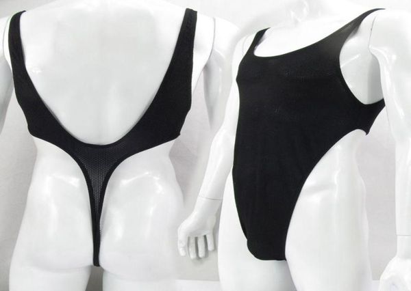 

men039s body shapers mens bodysuit thong leotard deep u back nylon spandex slightly cthru honeycomb meshmen039s5758674, Black;brown