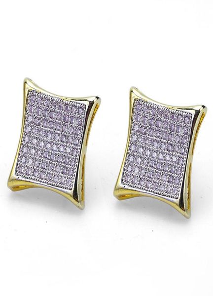 

men hip hop stud earrings square screw back shining white zircon earrings gold plated vintage geometric jewelry whole6800678, Golden;silver