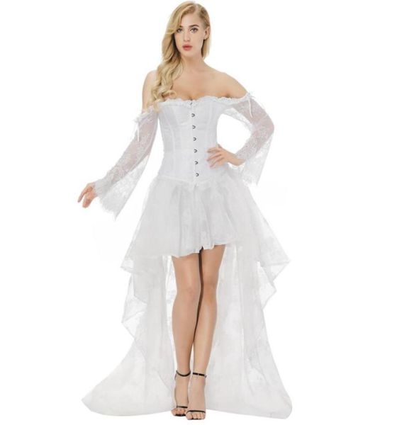 

bustiers corsets white corset dress women039s off shoulder long lace sleeves with skirt victorian bridal wedding costume9838315, Black;white