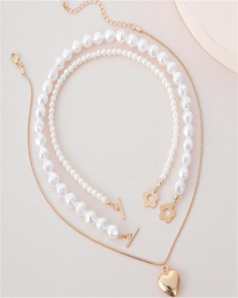 

pendant necklaces elegant heart neckalce jewelry for women multilayer gold color chain statememt simulated pearl choker necklace3657584, Silver