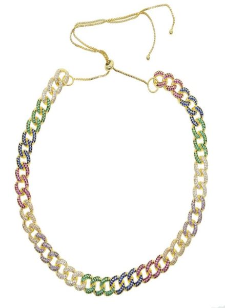 

iced out women choker necklace rose gold metal cuban link full with rainbow colorful cubic zirconia stones chain jewelry9750129, Silver