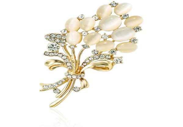 

whole plants brooches pins gold plated white rhinestone flower bouquet brooches for women weddings dress decoration jewelry4594842, Gray