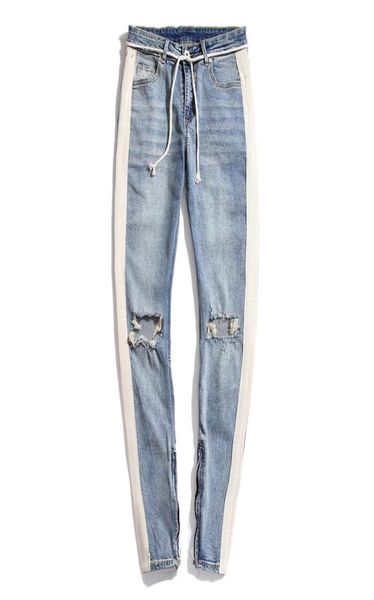 

fashionmens designer jeans mens designer skinny ripped white striped jeans mens stretch slim drawstring biker jeans black blue3074352, Blue