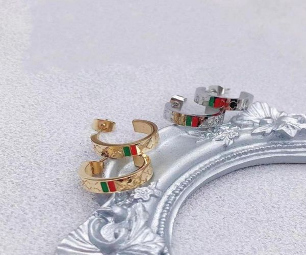 

half circle designer branded g stud 316l stainless steel 18k gold silver rose women letter logo engrave hoop earrings girls weddin8335469, Golden;silver