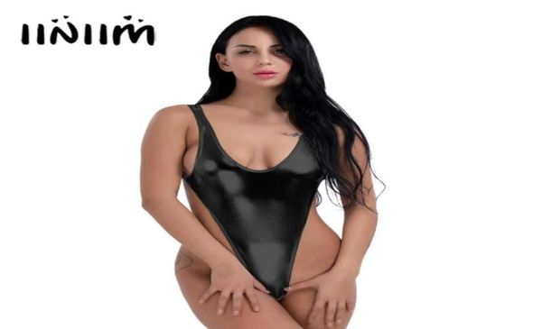 

7 color women patent leather high cut backless thong bodysuit leotard swimsuit swimwear summer beach underwear5068083, Black;white