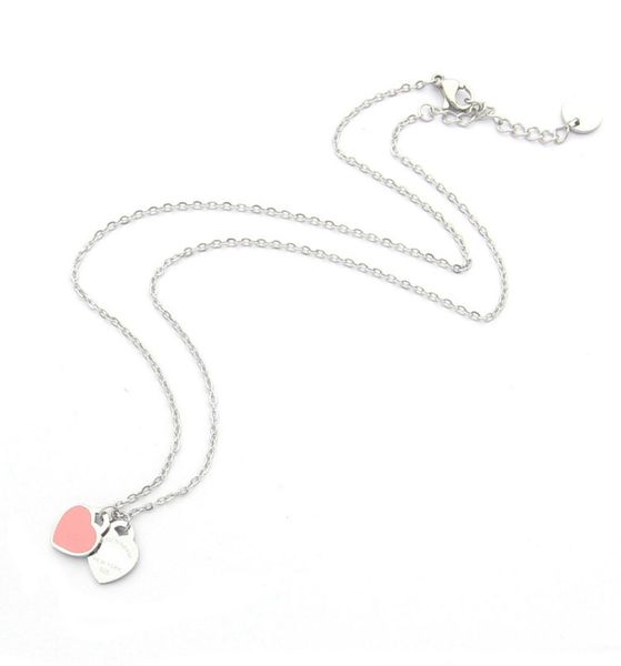

pendant necklaces titanium steel t lettering double heart lettering necklace ot buckle chunky couple necklace single diamond 18k g3361455, Silver