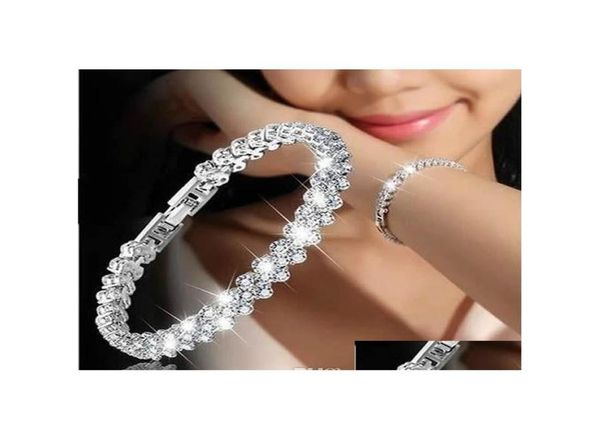 

tennis luxury crystal bracelet for women bling white rhinestone gold sier rose chains bangle fashion wedding jewelry gift drop del2115391, Golden;silver