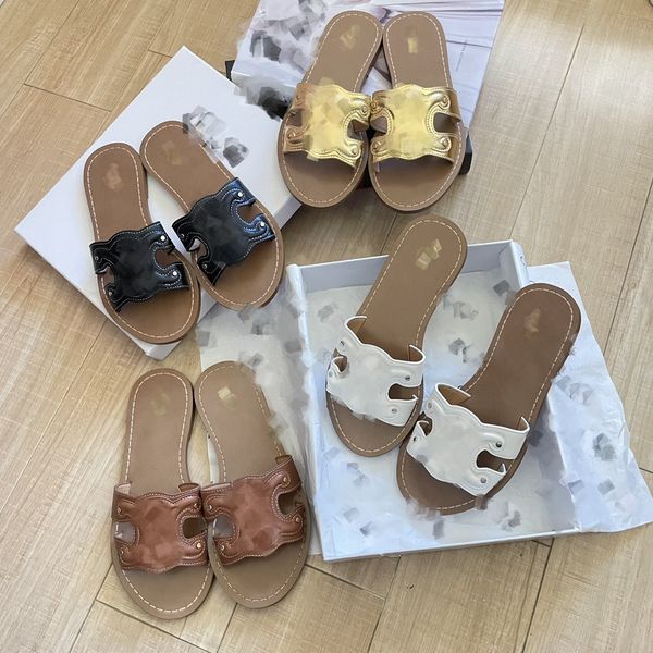 

triomphe flat mule designer clea brand women slipper calfskin fashion sandal summer beach outdoor casual leather slides black white slider s