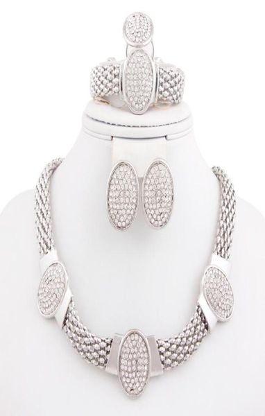 

whole2015 new fashion silver plated white crystal rhinestone jewelry set for women classic wedding bridal costume jewelry set5087318, Slivery;golden