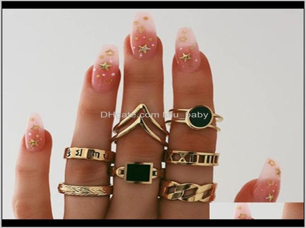 

7 pcs fashion golden round simple wisp gold exquisite black dripping oil ring charm jewelry gifts for nmxwo band rings hdvv27307569, Silver