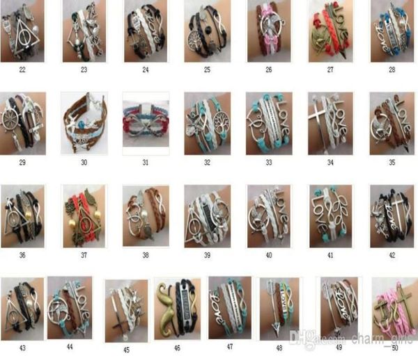 

mix 50 style infinite believe hunger games anchor love jesus owl birds multilayer pattern leather bracelet 10pcslot1649789, Black