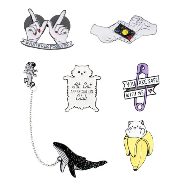 

cute enamel pin lonely astronaut and blue whale fat cat badges brooches starry sky po lapel pin whatever forever jewelry gift5608540, Gray