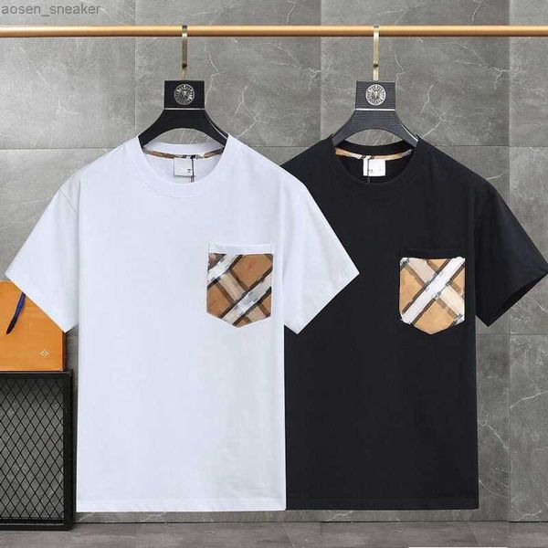 

mens sweatshirt t-shirt classic burb plaid print round neck t-shirt pure cotton men's and women's loose large size simple all-matc, White;black