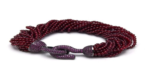 

guaiguai jewelry 20 strands natural smooth round garnet beads bracelet gunmetal color plated purple cz pave clasp 85039039 5850621, Black